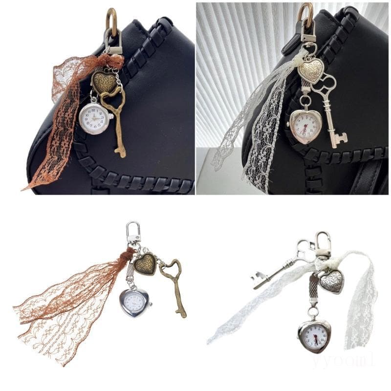 yyooml Romance Coração Relógio Bolso Charme Chaveiro Liga Portátil Para Ela