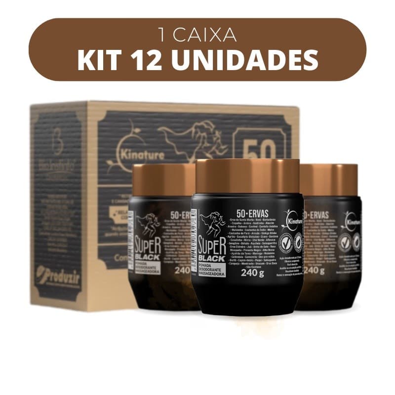 Kit C/ 12 Pomada Massageadora 50 Ervas Super_Black 240g (Lançamento) Bio Instinto