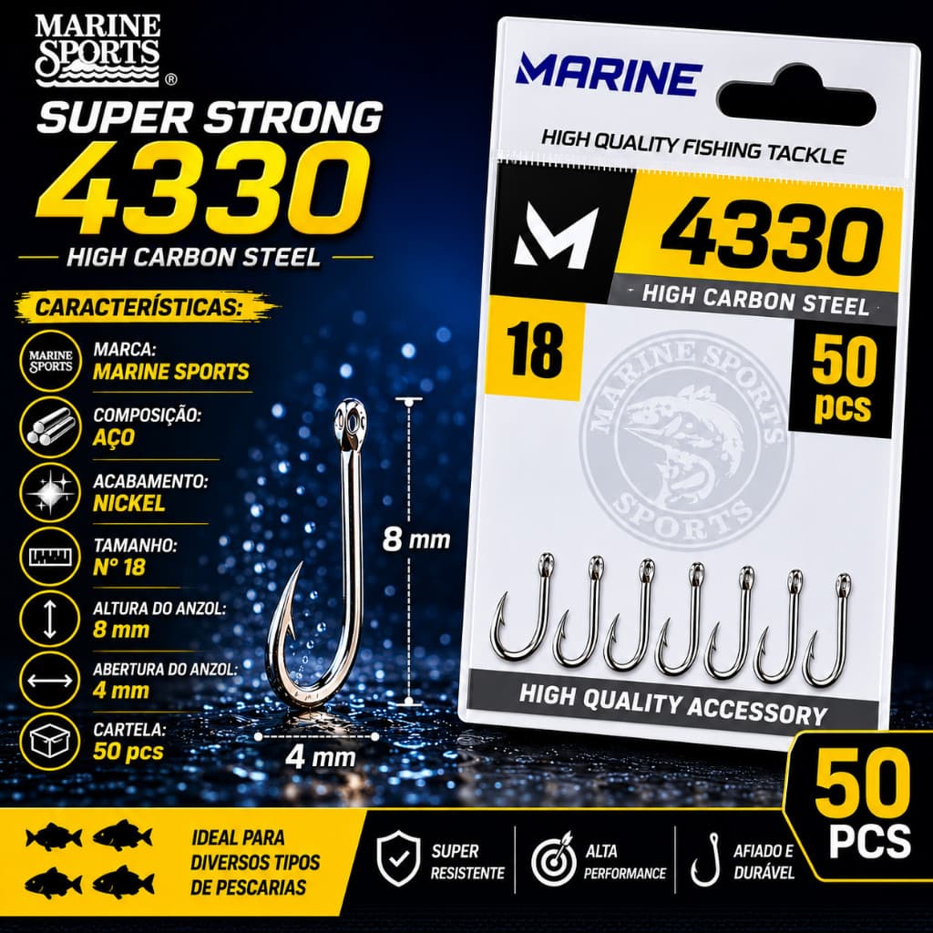 Anzol de Pesca 4330 Marine Sports N° 18 - Cartela 50 pc