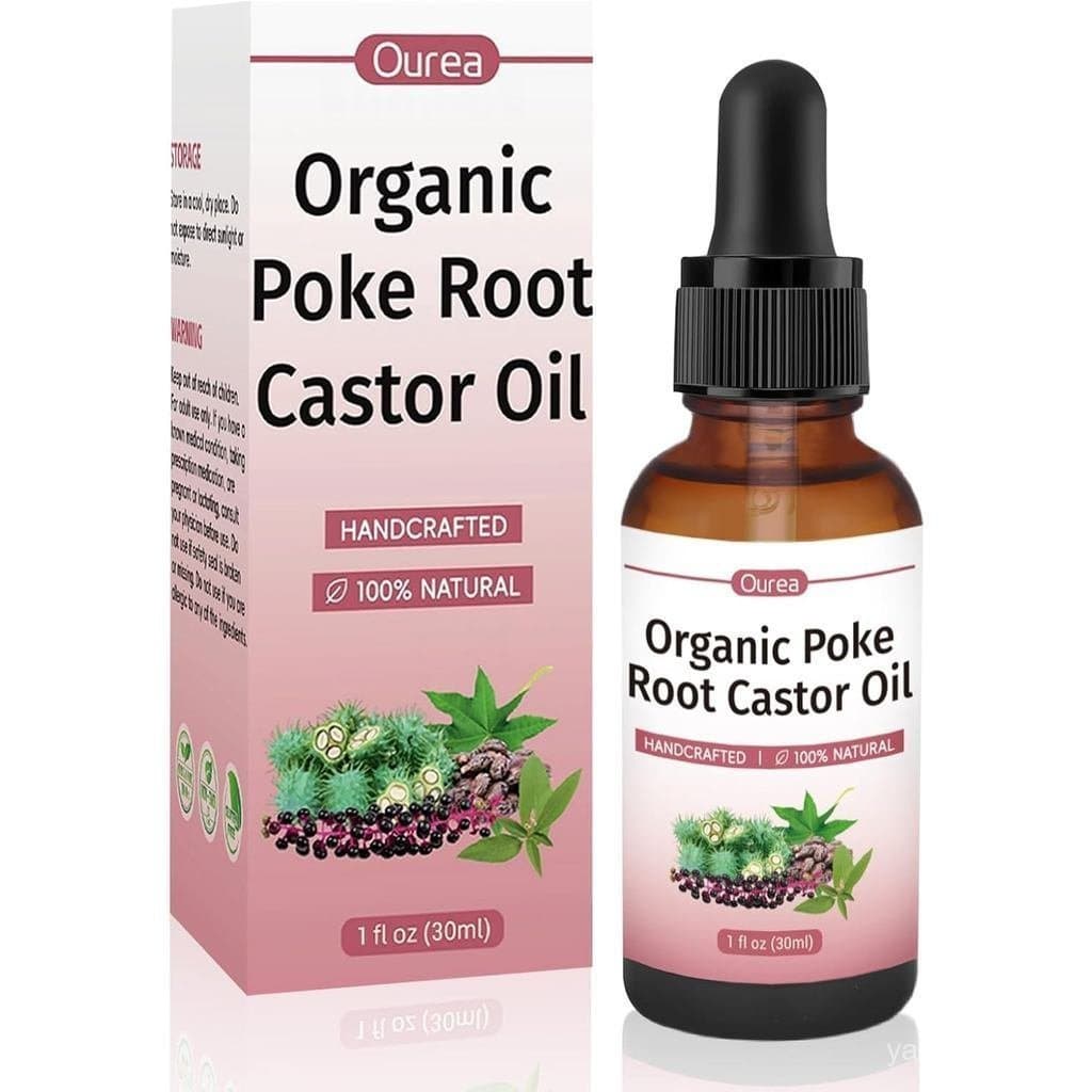 Óleo de Rícino Orgânico Poke Root – 1 onça fluida (30 ml) de óleo natural, usado para massagem linfática, para aliviar c