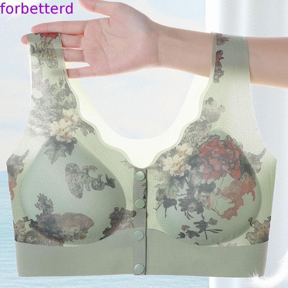 Sutiã Para Idosos De Meia-Idade FORBETTERD , Floral Sem Fio Mães De Tamanho Grande , Fivela Frontal