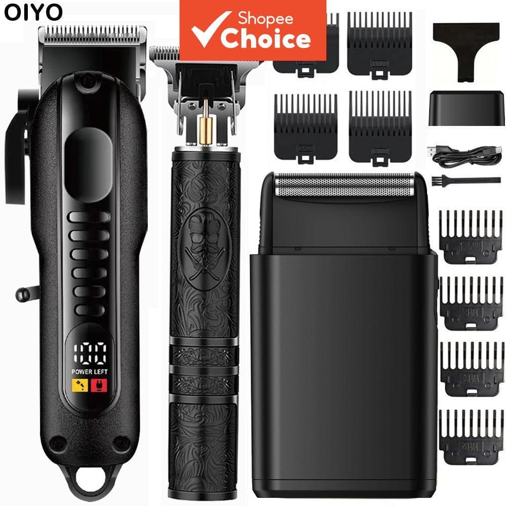 Kit Aparador de Cabelo 3 peças para Homens, Cortador de Cabelo Sem Fio com Barbeador de Folha, Ferramenta Profissional