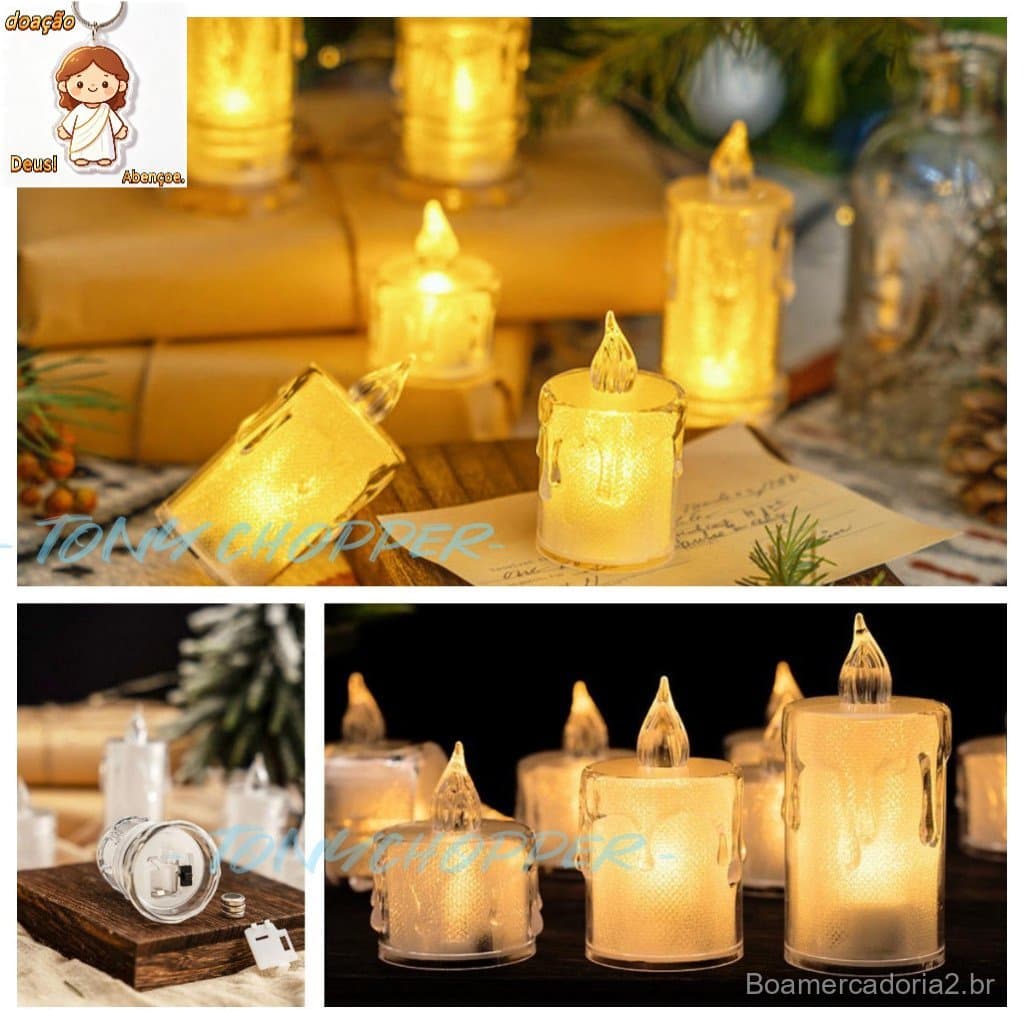 kit 3/6 Vela Chama Viva Decoração Led Luz Transparente amarelo com baterias para Festa Halloween Decoração iluminação