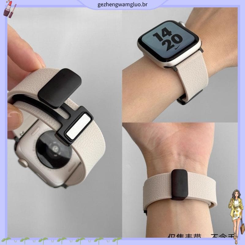 Adequado para Apple S11 pulseira de relógio lichia padrão magnético Silicone applewatch S10-1 geração à prova dwaterproo