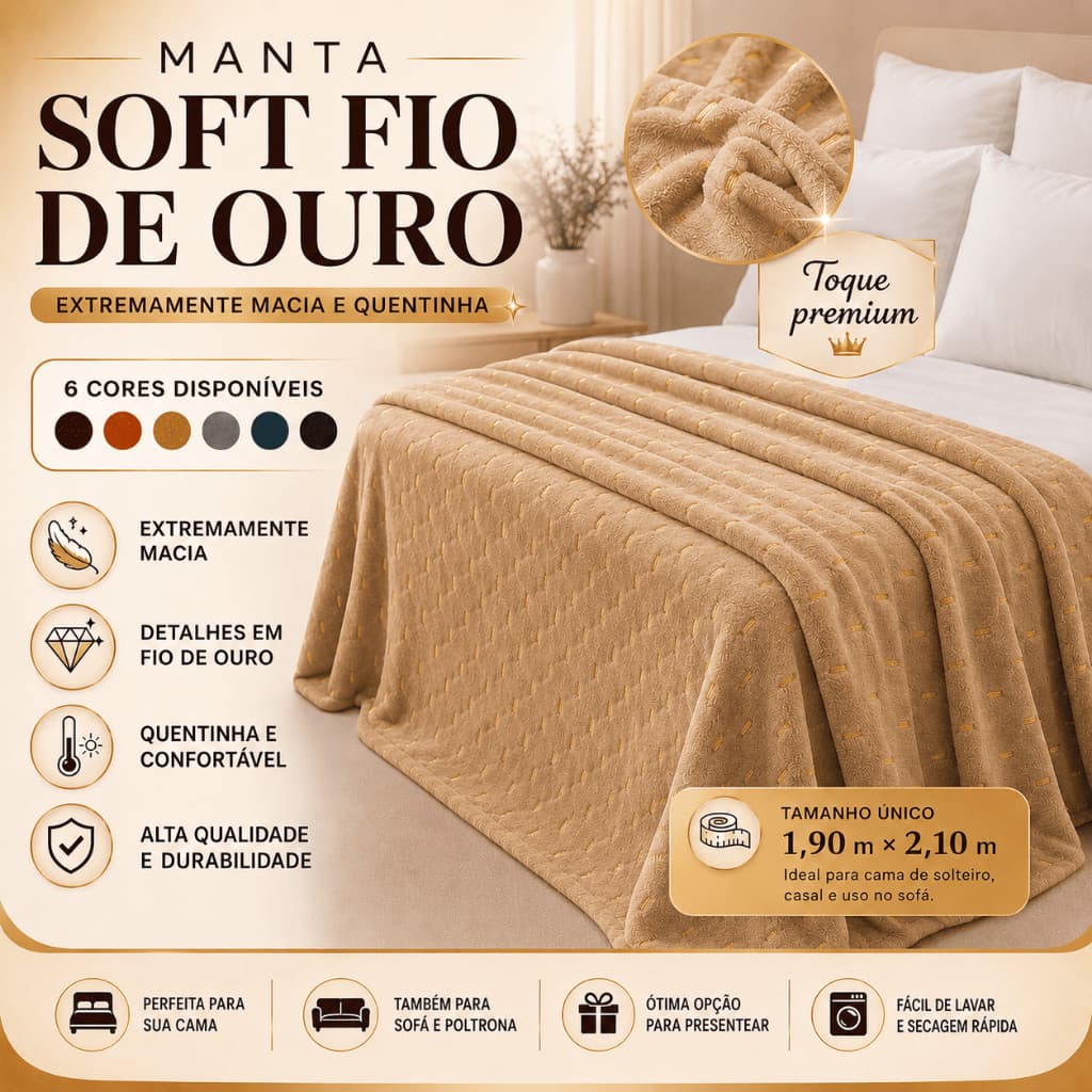 Manta Soft fio de ouro Premium. Uso geral.