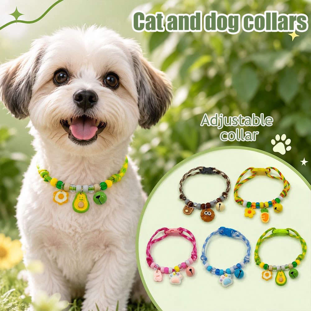 Coleira Para Animais De Estimação Com Contas De Frutas , Desenho Animado , Ajustável , Trançada , Alça De Pescoço , Cach