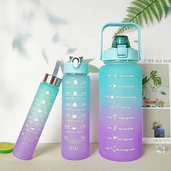 Kit 3 Garrafa 2L, 900Ml, 300Ml  Agua Squeeze Galão Com Adesivos Lembretes beber Agua