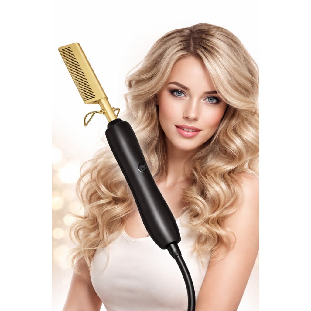 Pente Alisador Elétrico Hot Comb Dourado