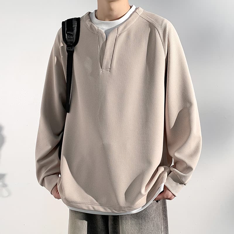 Camisa de fundo masculina outono exterior usar pesado contraste cor falso topo de duas peças meninos desgaste interno fr