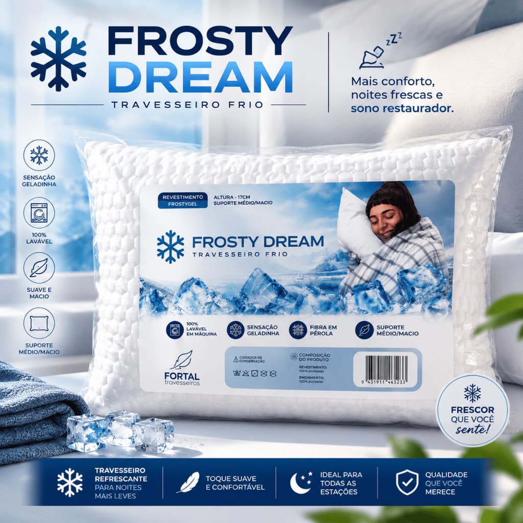 Kit 2 Travesseiro Frio FrostyGel Médio Macio Sensação Gelada Dormir Melhor 50x70 Cm Gelado