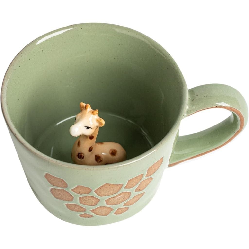 DIHOclubCaneca de Cerâmica 3D com Girafa Selvagem Dentro, Canecas de Figuras de Desenho Animado Fofas Feitas à Mão, Pres