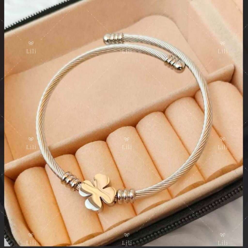 Kit Pulseira Feminina De Trevo De Quatro Folhas Ajustável Em Aço  Inoxidável