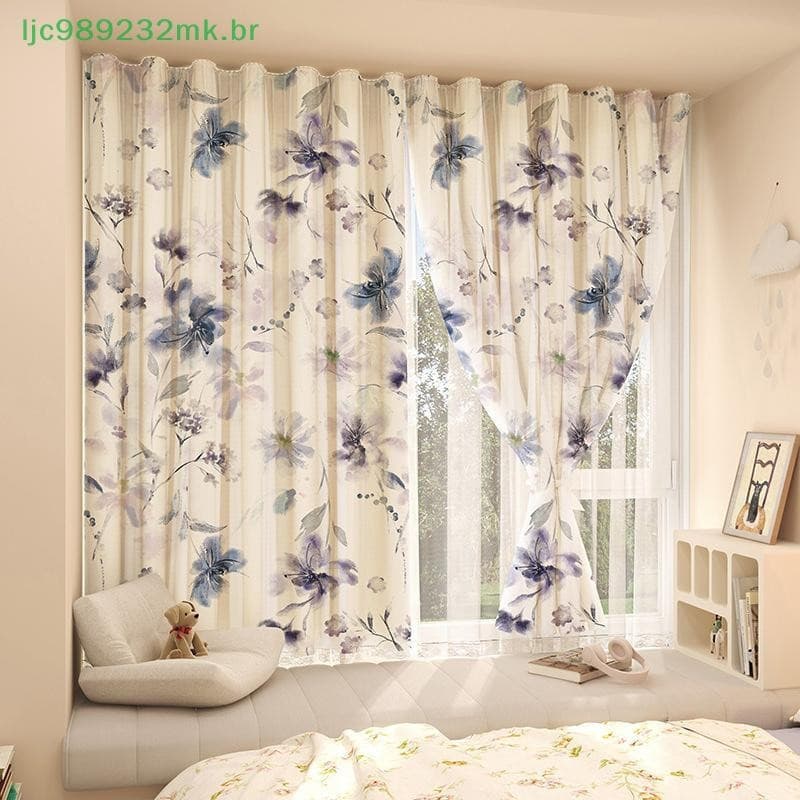 [MYBR] Cortinas De Velcro Sem Perfurações Para Dormitório Bay Windows Gaze Aluguel De Luz E Não Transparentes [WELL]