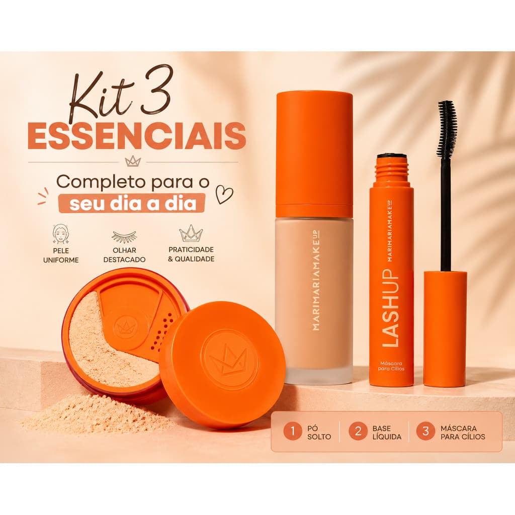 Kit Mari Maria 3 Essenciais Base Pó Soft Silk Máscara LashUp- hot sale