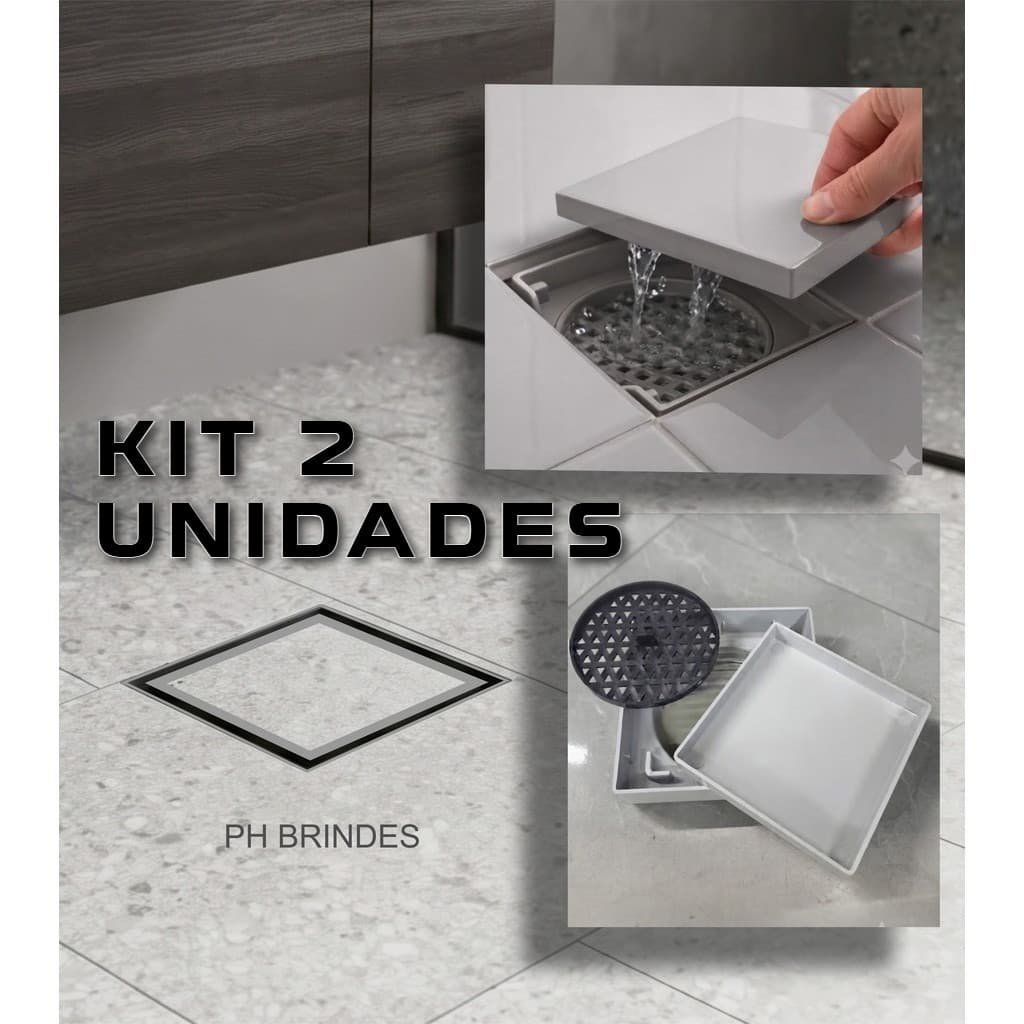 KIT 2 Ralo Oculto 11x11 ou 15x15  Ralo Invisível Seca piso Porcelanato com grelha
