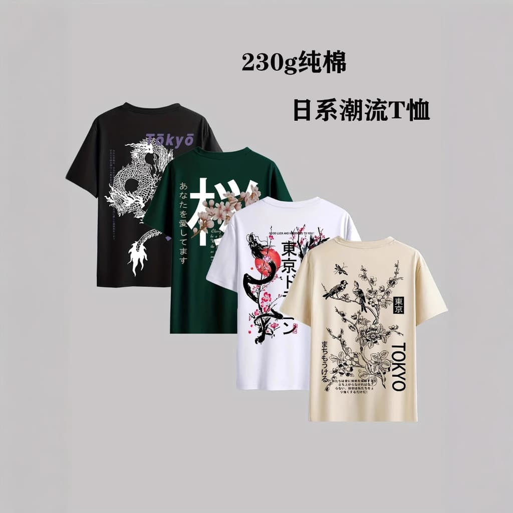 Camiseta masculina de manga curta com estampa moderna estilo japonês na frente e nas costas, camiseta de verão para comé