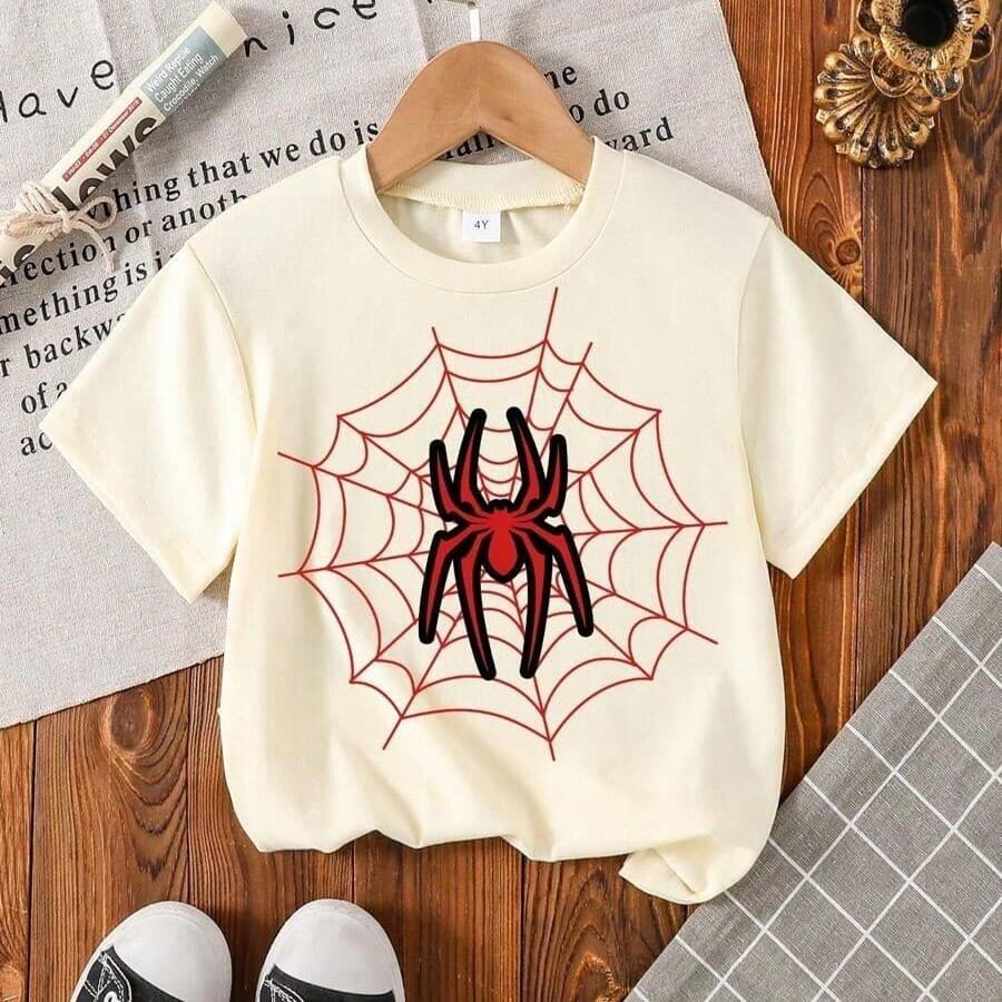 Camiseta Infantil Menino Menina Unissex Aranha Teia Herói Estampada Geek Aventura Blusa 100% Algodão