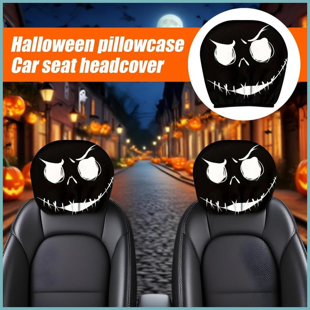 Capa De Encosto De Cabeça 2 Peças Padrão De Halloween Decoração Reutilizável Protetor De Descanso De Carro Para Caminhão