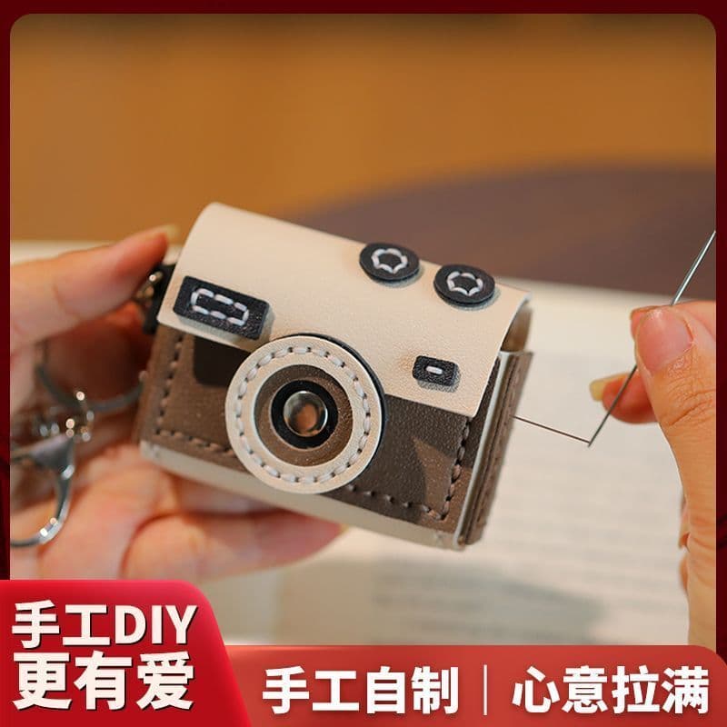 Bens de couro feitos à mão diy Material saco fone de ouvido caso saco da câmera couro caseiro tecido chaveiro pingente m