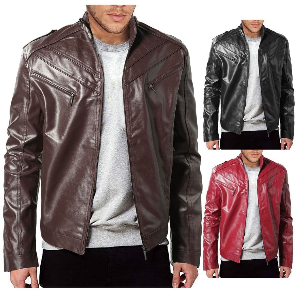 Jaqueta de couro masculina de tamanho grande com zíper jaqueta de couro PU jaqueta Casual de couro para motocicleta