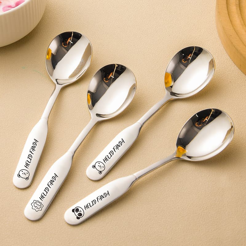 [Estoque pronto] Colher de sopa infantil com cabo longo de aço inoxidável 316 de desenho animado Colher de sobremesa de