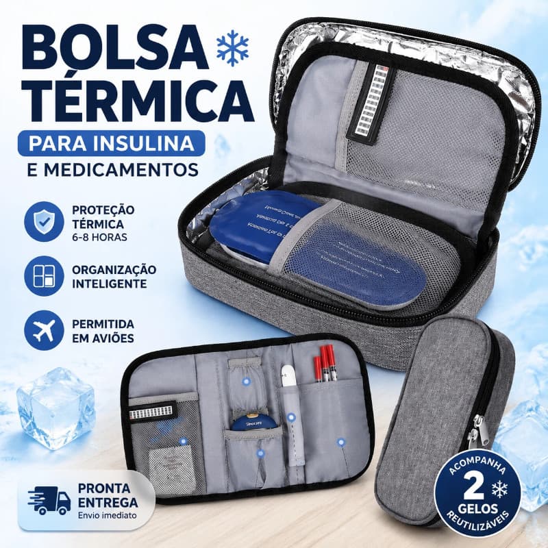 Bolsa Termica Insulina Com Gelo Reutilizavel Viagem Remedio Diabetes Portatil Caneta