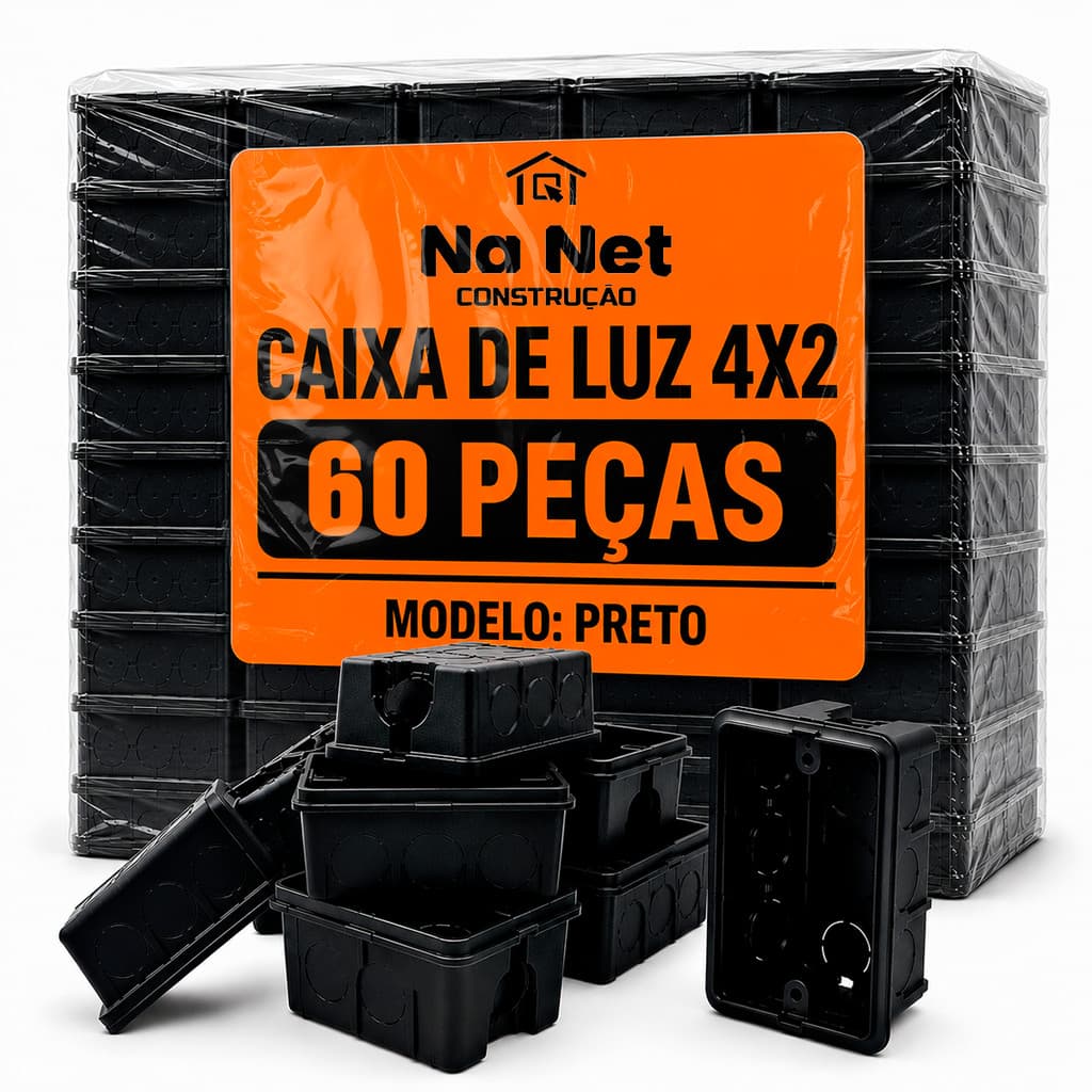 Kit Caixa de Luz 4x2 Reforçada P/ Tomada Interruptor Embutir Preto