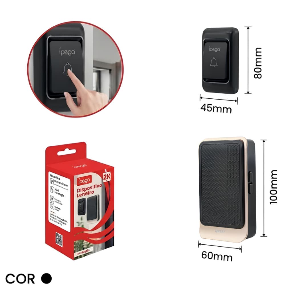 Campainha Sem Fio À Prova D'Água 150 Metros 38 Toques Volumen Ajustável Bivolt 127/220V Para Casa
