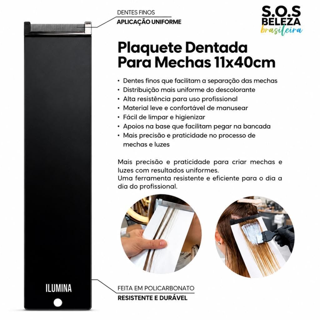 Plaquete Dentada de Acrílico Mechas e Luzes 11x40cm - FUMÊ