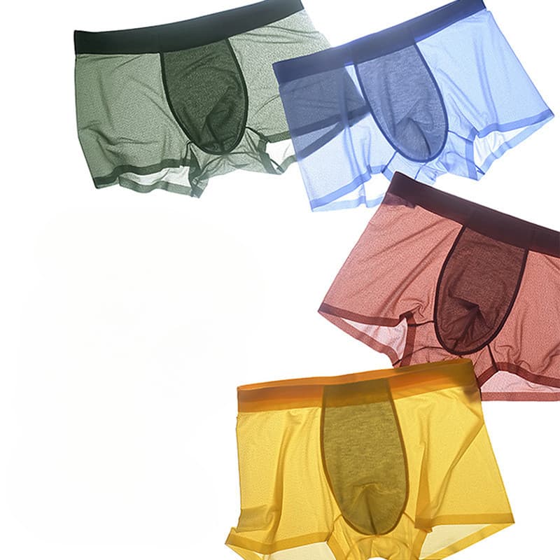A nova cueca boxer masculina sem costura de Milan, em tecido de malha fina de seda gelada com textura de favo de mel, re