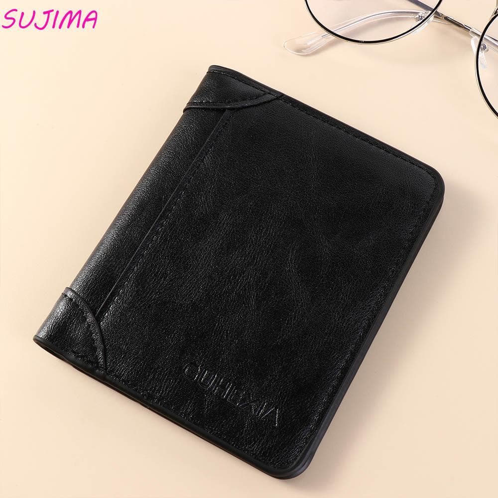 SUJIMA Carteiras De 2 Dobras , Carteira Curta Masculina Macia De Couro , Porta-Crachá De Identificação , Bolsa De Cartão
