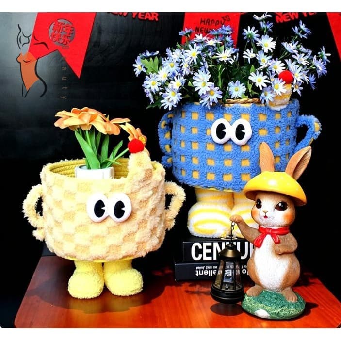 Cesta Fofa De Arranjo De Flores Monstro De Olhos Grandes-Organizador De Mesa Para Armazenamento De Lanches