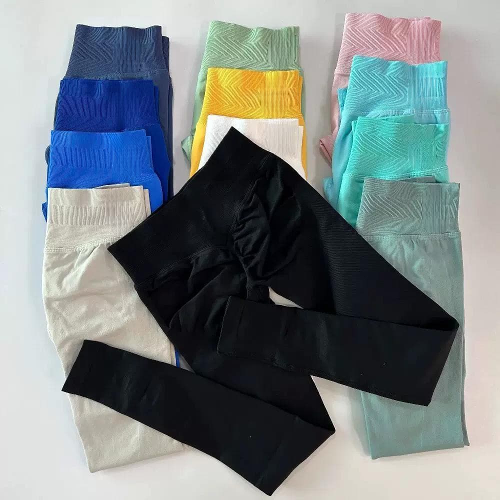 Calças de yoga sem costura com cintura plissada em três segmentos, efeito levanta-bumbum, calças de fitness para ativida