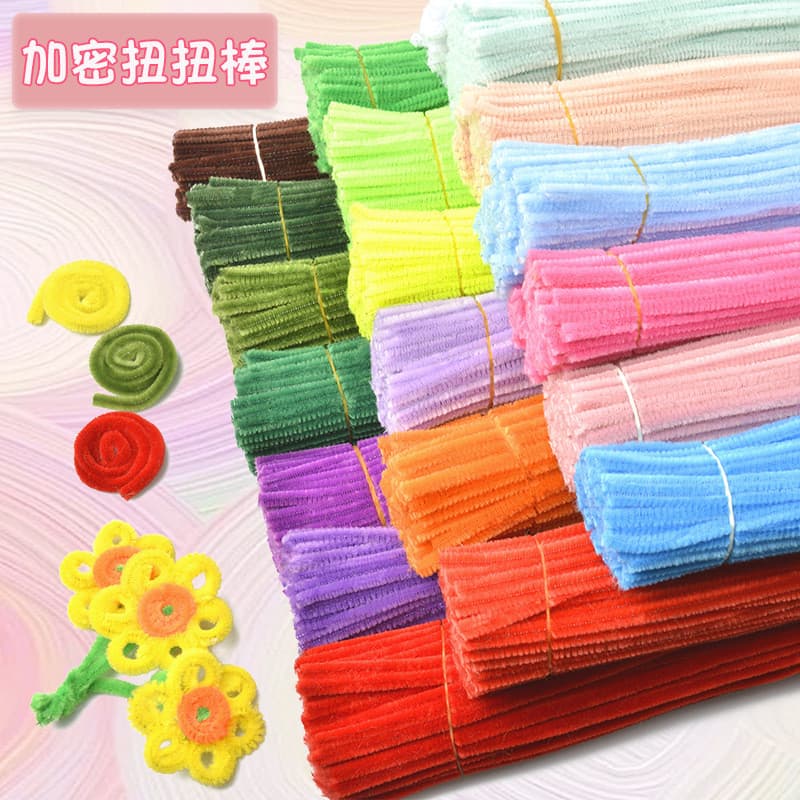 Kit de materiais DIY com palitos torcidos em cores de macaron, tiras de pelúcia simuladas, palitos torcidos dobráveis, f