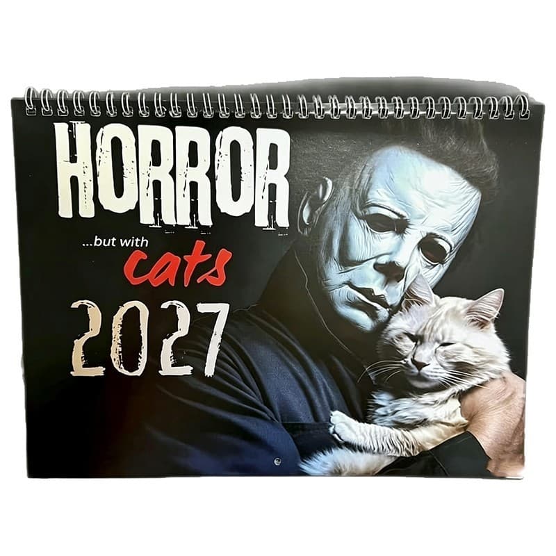 2027 Halloween Engraçado Gato Meme Calendário De Parede Filme De Terror De Novo
