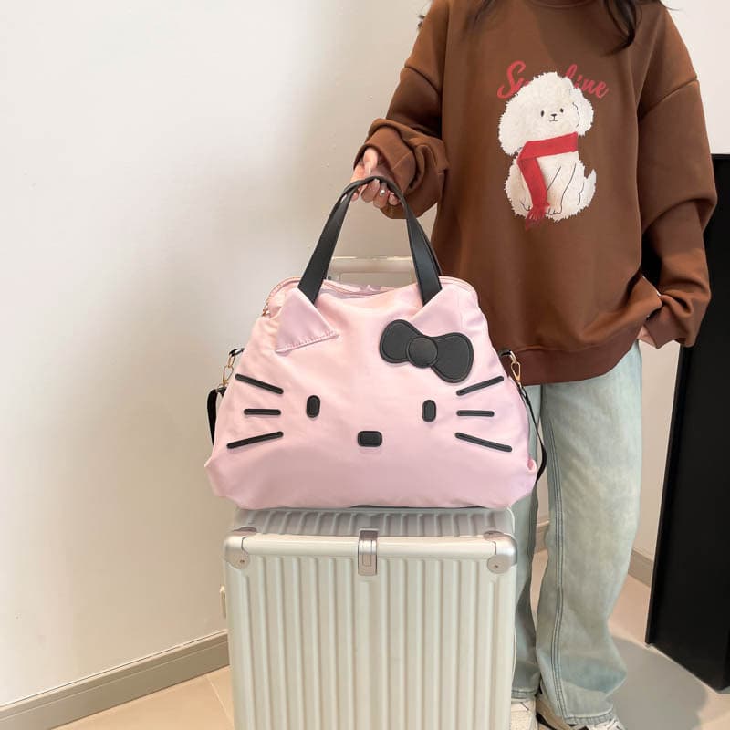 Bolsa de viagem portátil de curta distância de grande capacidade, padrão Hello Kitty, sacola para meninas, Material leve