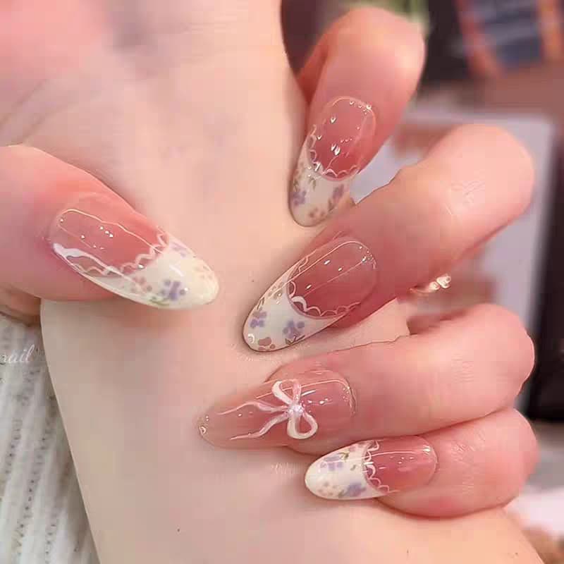 Adesivos de unhas destacáveis e reutilizáveis com padrão floral de renda, estilo romântico francês campestre, para prima