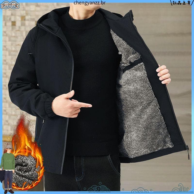 Casaco masculino outono inverno forro de lã engrossado jaqueta com capuz novo estilo quente Casual na moda topo All-Matc