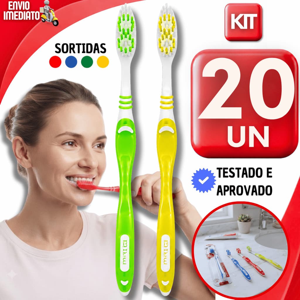 KIT ESCOVAS DE DENTES ADULTO CERDAS MACIAS COM LIMPADOR DE LÍNGUA CORES SORTIDAS PARA HIGIENE DIÁRIA