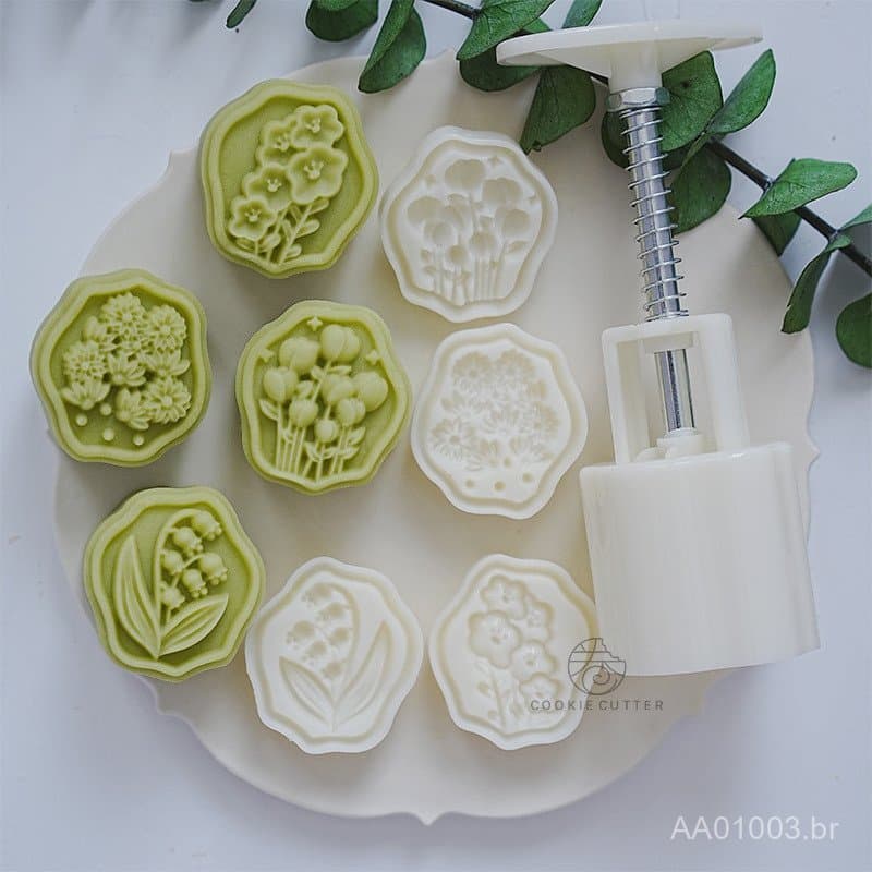 Molde para bolo lunar de lírio-do-vale de 50g, molde para bolo de feijão mungo em forma de tulipa, molde para bolo de in