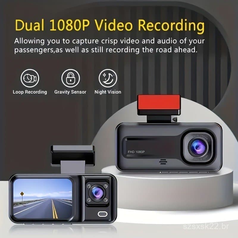 Câmera Veicular FHD de 2/3 Canais, Câmera Veicular com Cartão de Memória de 32GB Opcional, Suportes Universais, 1080P Fr