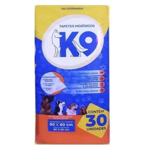 Tapete Higiênico K9 80x60cm Cães Gatos Absorvente 30 Unidades