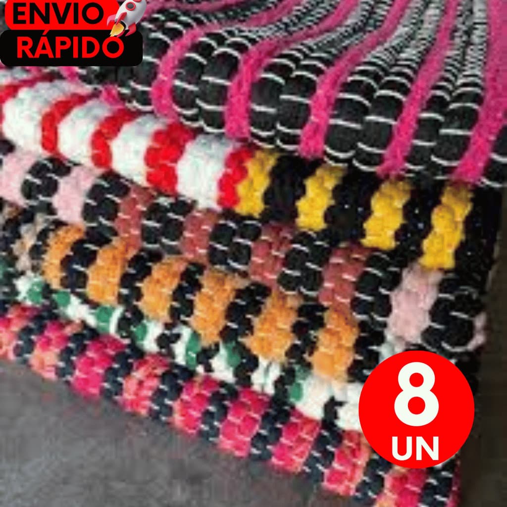 8 Unidades Tapetes Decorativo Artesanal em Tiras de Malha com Franjas Ideal para Cozinha, Entrada, Quarto e Sala Moderna