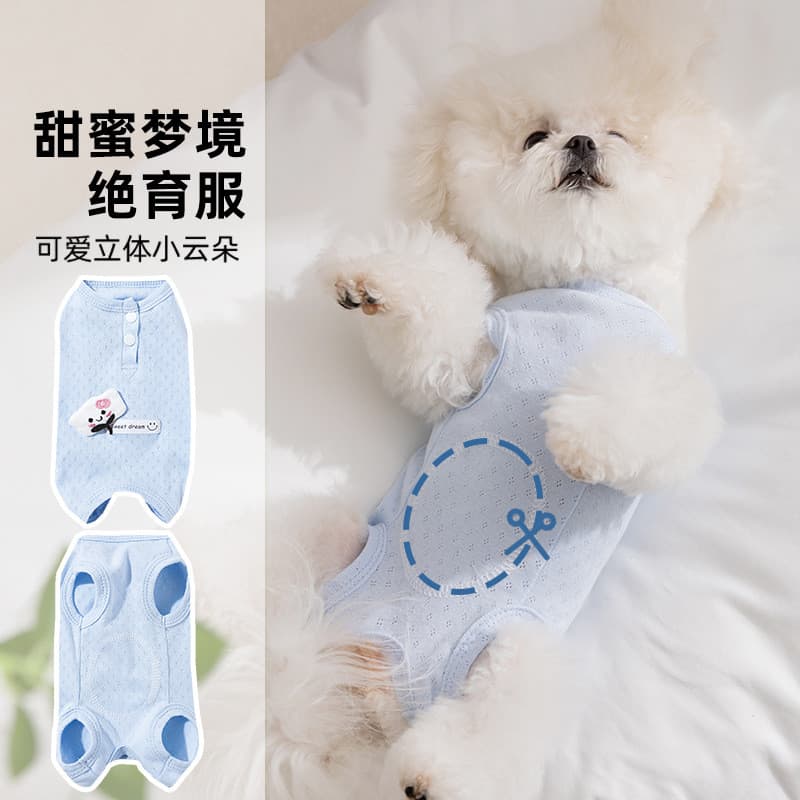 Roupa para animais de estimação de primavera e verão, macacão de quatro patas que cobre a barriga, estilo nuvem de sonho