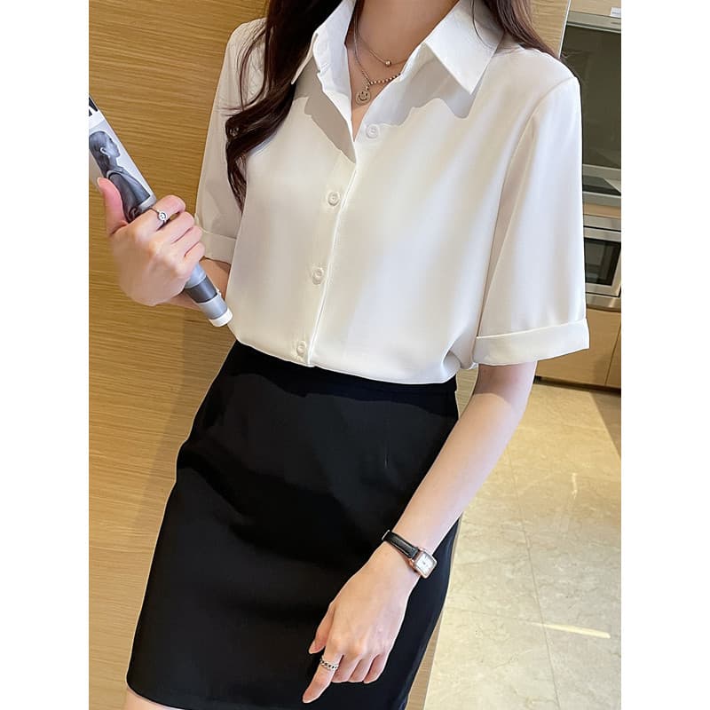 Verão novo estilo camisa de manga curta feminina profissional camisa branca entrevista Formal Wear roupas de trabalho so