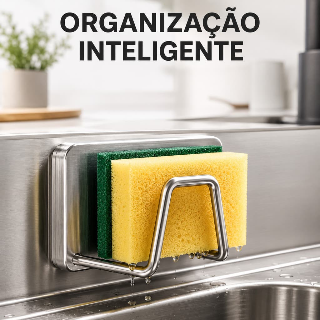 Porta Esponja de Pia Aço Inox Organizador Multifuncional Suporte Autoadesivo Cozinha