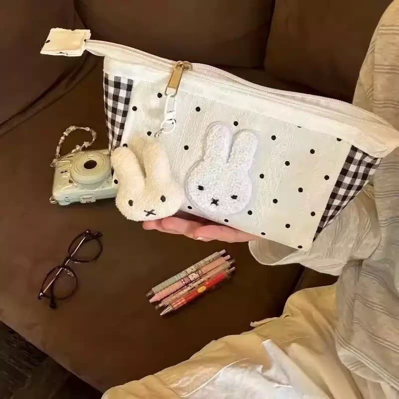 Estojo de Lápis de Grande Capacidade, Estojo de Papelaria Delicado com Coelho Fofo, Bolsa de Cosméticos, Presente