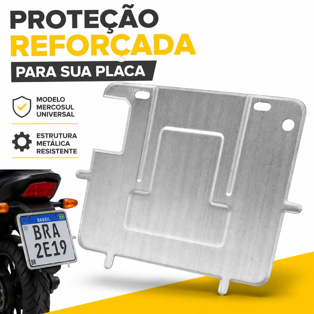 Suporte Protetor Placa Moto Mercosul Universal Moldura Ferro