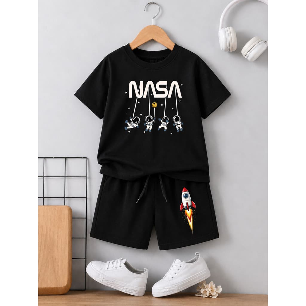 Kit Conjunto Infantil Astronauta Camiseta + Shorts Roupa Infantil Unissex