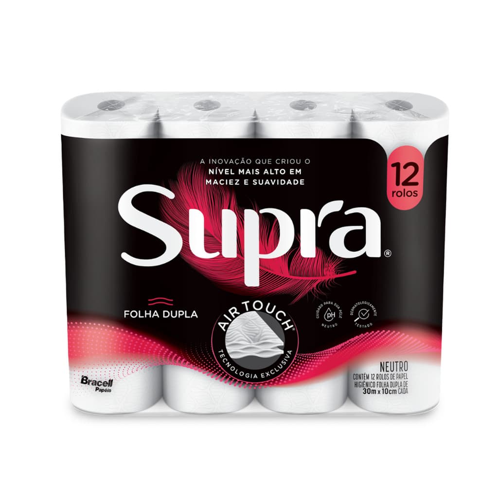 Papel Higiênico Folha Dupla 30m com 12 Rolos Supra